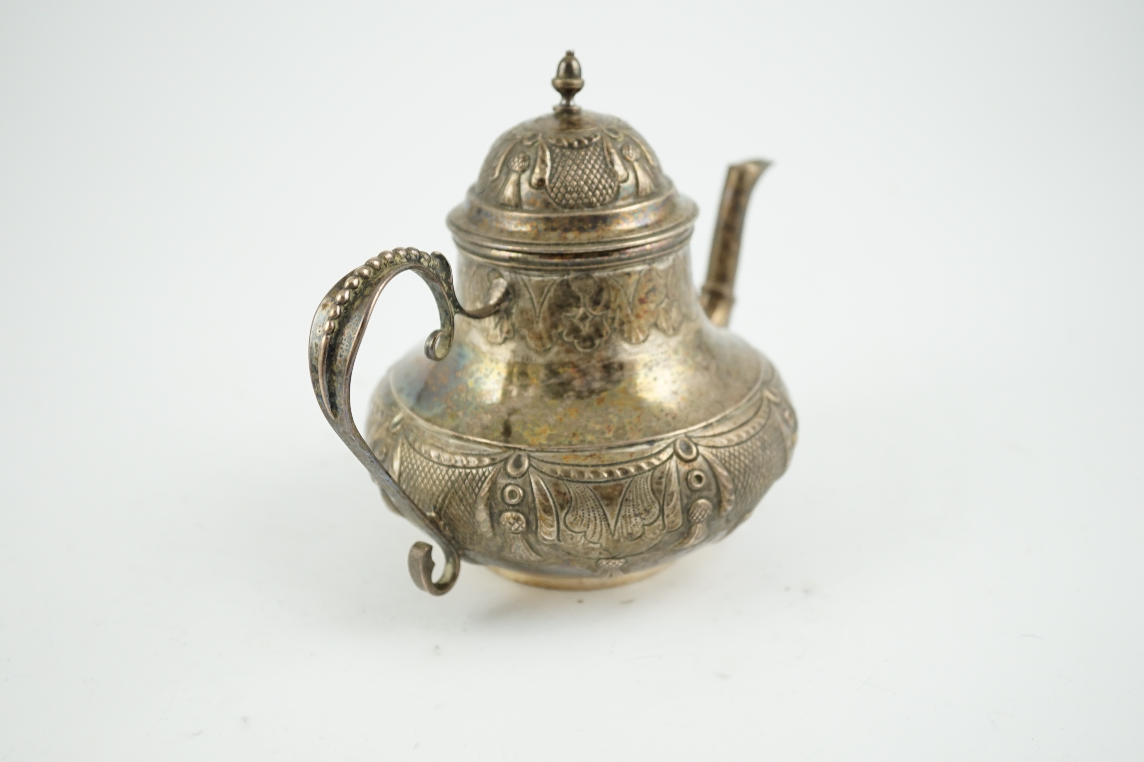 A late 18th/early 19th century Dutch? silver pear shaped teapot